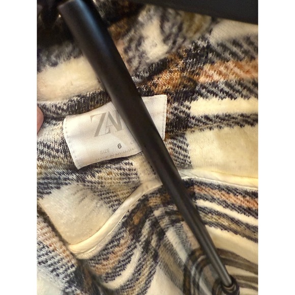 Zara Kids Plaid Button-Up Shirt Jacket, Cream, Brown, Checkered Shacket - Picture 10 of 11